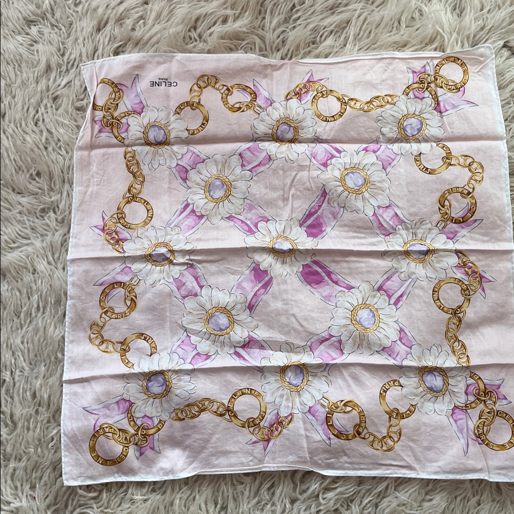 Celine Pink and Gold Chain Floral Scarf